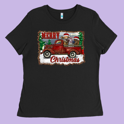 Christmas Truck With Cows Ladies Tee Designed By Ranaportraitstore