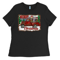 Black christmas truck with cows Ladies Tee - RanaPortraitStore