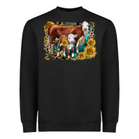 Black Hereford Cow and Hereford Calf With Leopard Heavyweight Sweatshirt - LillyAllenDesigns