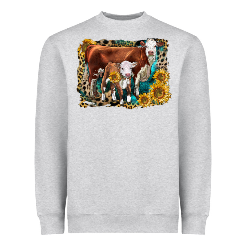 Hereford Cow And Hereford Calf With Leopard Heavyweight Sweatshirt by LillyAllenDesigns | Teevron