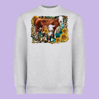 Hereford Cow And Hereford Calf With Leopard Heavyweight Sweatshirt Designed By Lillyallendesigns
