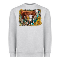 Heather Grey Hereford Cow and Hereford Calf With Leopard Heavyweight Sweatshirt - LillyAllenDesigns