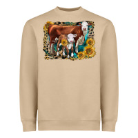 Mushroom Hereford Cow and Hereford Calf With Leopard Heavyweight Sweatshirt - LillyAllenDesigns