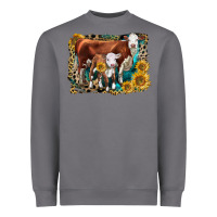 Storm Hereford Cow and Hereford Calf With Leopard Heavyweight Sweatshirt - LillyAllenDesigns
