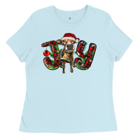 Baby Blue christmas joy with heifer Ladies Tee - RanaPortraitStore