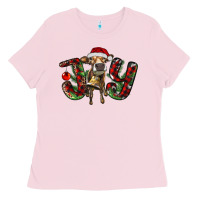 Bubblegum Pink christmas joy with heifer Ladies Tee - RanaPortraitStore
