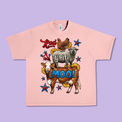 Red White Moo Farm Animals 4th Of July Urban Heavy Tee Designed By Lillyallendesigns