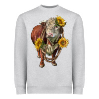 Hereford Bull Rope And Sunflowers Heavyweight Sweatshirt | Teevron