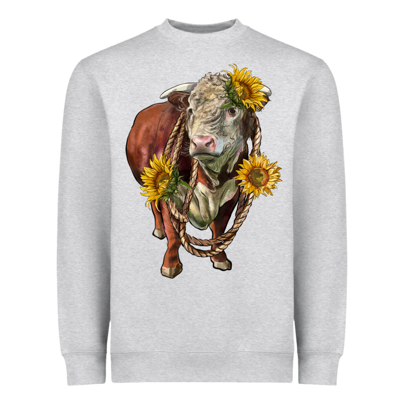 Hereford Bull Rope And Sunflowers Heavyweight Sweatshirt by LillyAllenDesigns | Teevron