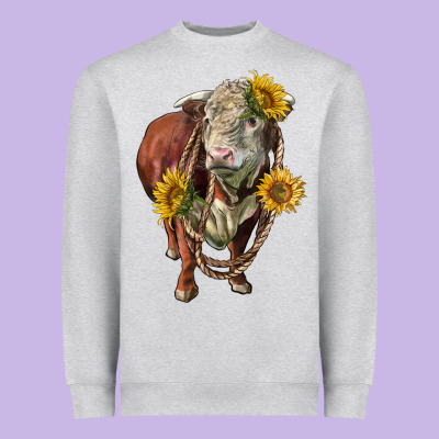 Hereford Bull Rope And Sunflowers Heavyweight Sweatshirt Designed By Lillyallendesigns