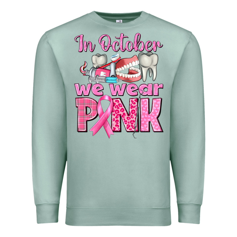 In October We Wear Pink Breast Cancer Awareness Premium Sweatshirt by texasbilliewilder | Teevron