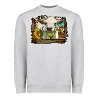 Heather Grey charolais heifer with western background Heavyweight Sweatshirt - LillyAllenDesigns