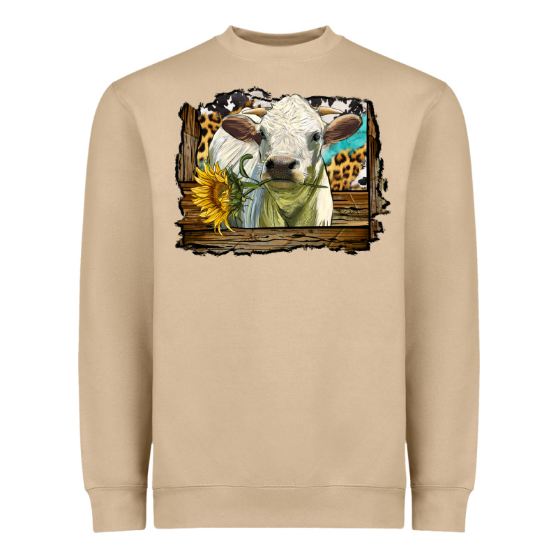 Charolais Heifer With Western Background Heavyweight Sweatshirt by LillyAllenDesigns | Teevron