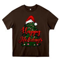 Chocolate Brown happy holidays christmas tree Heavy Core Tee - RanaPortraitStore