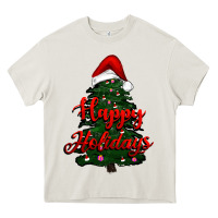 Cream happy holidays christmas tree Heavy Core Tee - RanaPortraitStore