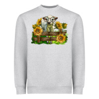 Heather Grey charolais heifer with sunflowers Heavyweight Sweatshirt - LillyAllenDesigns