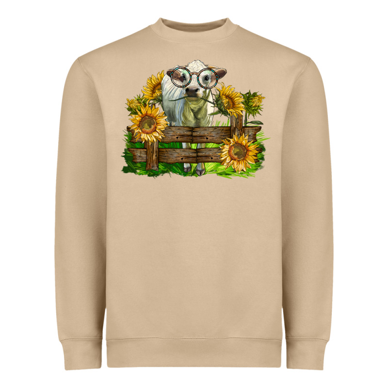 Charolais Heifer With Sunflowers Heavyweight Sweatshirt by LillyAllenDesigns | Teevron