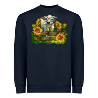 Navy charolais heifer with sunflowers Heavyweight Sweatshirt - LillyAllenDesigns