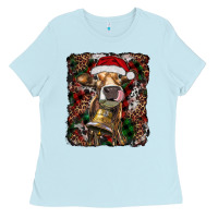 Baby Blue christmas heifer with leoard and cowhide Ladies Tee - RanaPortraitStore