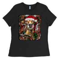 Black christmas heifer with leoard and cowhide Ladies Tee - RanaPortraitStore