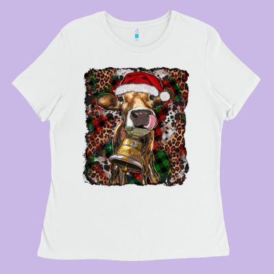 Christmas Heifer With Leoard And Cowhide Ladies Tee Designed By Ranaportraitstore