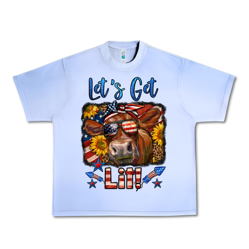 Let's Get Lit 4th Of July Cow Urban Heavy Tee by LillyAllenDesigns | Teevron