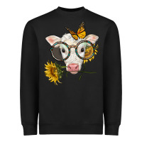 Black charolais calf with sunflowers and butterfly Heavyweight Sweatshirt - LillyAllenDesigns