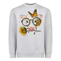 Heather Grey charolais calf with sunflowers and butterfly Heavyweight Sweatshirt - LillyAllenDesigns