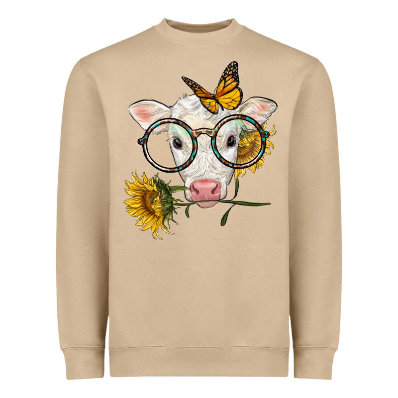 Charolais Calf With Sunflowers And Butterfly Heavyweight Sweatshirt by LillyAllenDesigns | Teevron