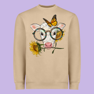 Charolais Calf With Sunflowers And Butterfly Heavyweight Sweatshirt Designed By Lillyallendesigns
