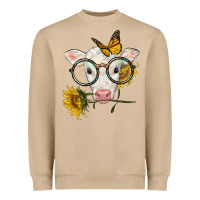 Mushroom charolais calf with sunflowers and butterfly Heavyweight Sweatshirt - LillyAllenDesigns