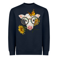 Navy charolais calf with sunflowers and butterfly Heavyweight Sweatshirt - LillyAllenDesigns