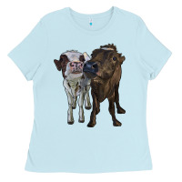 Baby Blue two heifer cows Ladies Tee - RanaPortraitStore