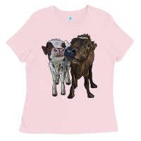 Bubblegum Pink two heifer cows Ladies Tee - RanaPortraitStore
