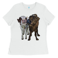 White two heifer cows Ladies Tee - RanaPortraitStore