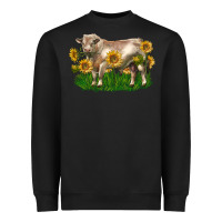 Black charolais bull with sunflowers Heavyweight Sweatshirt - LillyAllenDesigns