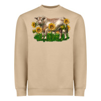 Mushroom charolais bull with sunflowers Heavyweight Sweatshirt - LillyAllenDesigns
