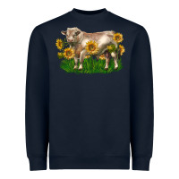 Navy charolais bull with sunflowers Heavyweight Sweatshirt - LillyAllenDesigns