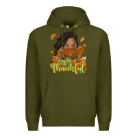 Army Green Thankful Fall with black girl Premium Hoodie - NancyCooperArtShop