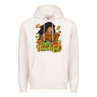 Pale Pink Thankful Fall with black girl Premium Hoodie - NancyCooperArtShop
