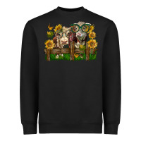 Black hereford bull and heifer with sunflowers Heavyweight Sweatshirt - LillyAllenDesigns