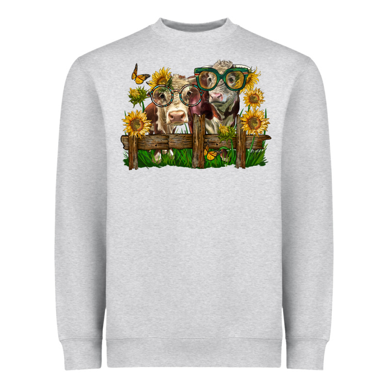 Hereford Bull And Heifer With Sunflowers Heavyweight Sweatshirt by LillyAllenDesigns | Teevron