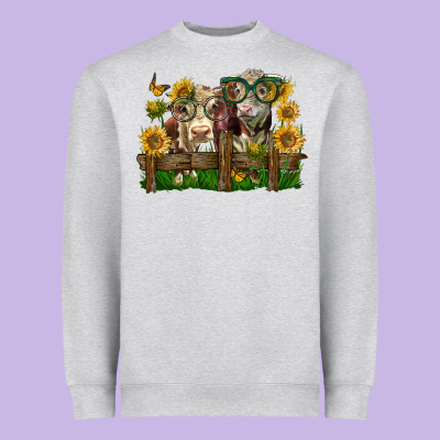 Hereford Bull And Heifer With Sunflowers Heavyweight Sweatshirt Designed By Lillyallendesigns