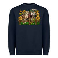 Navy hereford bull and heifer with sunflowers Heavyweight Sweatshirt - LillyAllenDesigns
