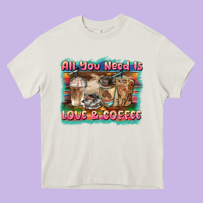 All You Need Is Love & Coffee Heavy Core Tee Designed By Barkaloodesign