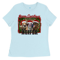 Baby Blue merry christmas heifer Ladies Tee - RanaPortraitStore