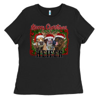 Black merry christmas heifer Ladies Tee - RanaPortraitStore