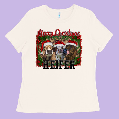 Merry Christmas Heifer Ladies Tee Designed By Ranaportraitstore