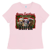 Bubblegum Pink merry christmas heifer Ladies Tee - RanaPortraitStore