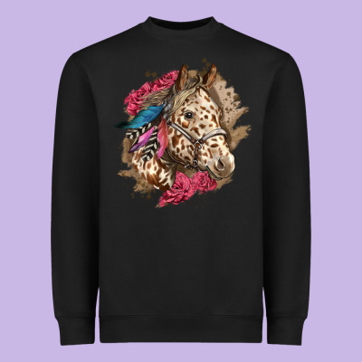 Floral Appaloosa Horse With Feathers Heavyweight Sweatshirt Designed By Lillyallendesigns